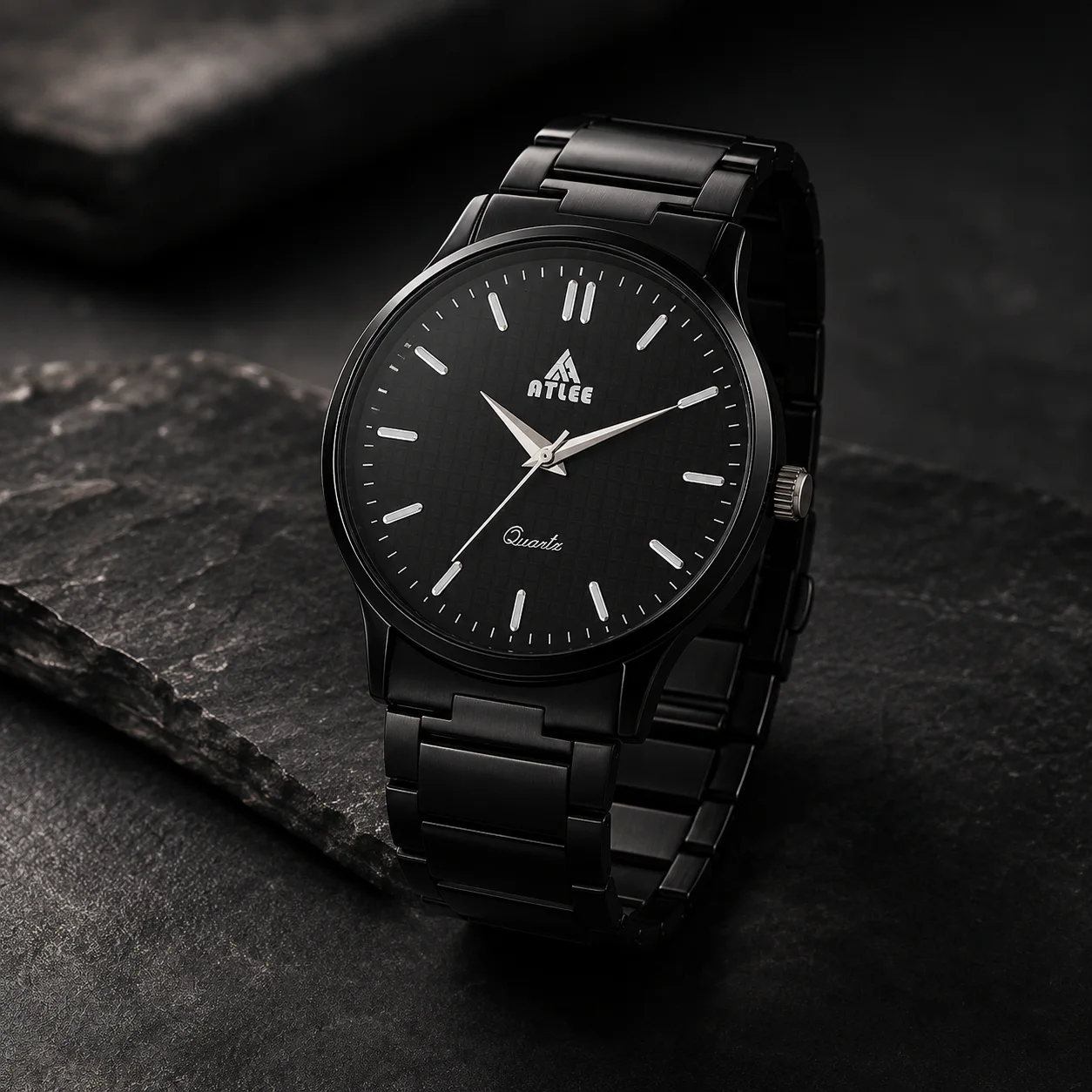 ATLEE Black Dial Analog Quartz Watch for Men with Metal Bracelet